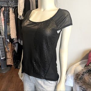 Bebe Black leather top with sheer back